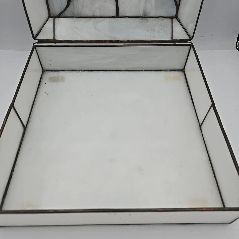 Leaded Stained Glass Hinged Jewelry Box With‎ Christmas Poinsettia